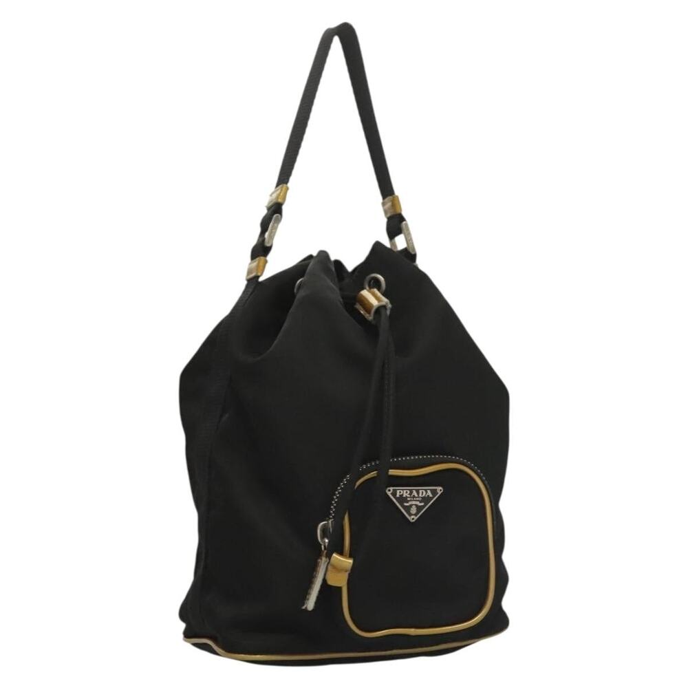 PRADA Hand Bag Nylon Black Gold